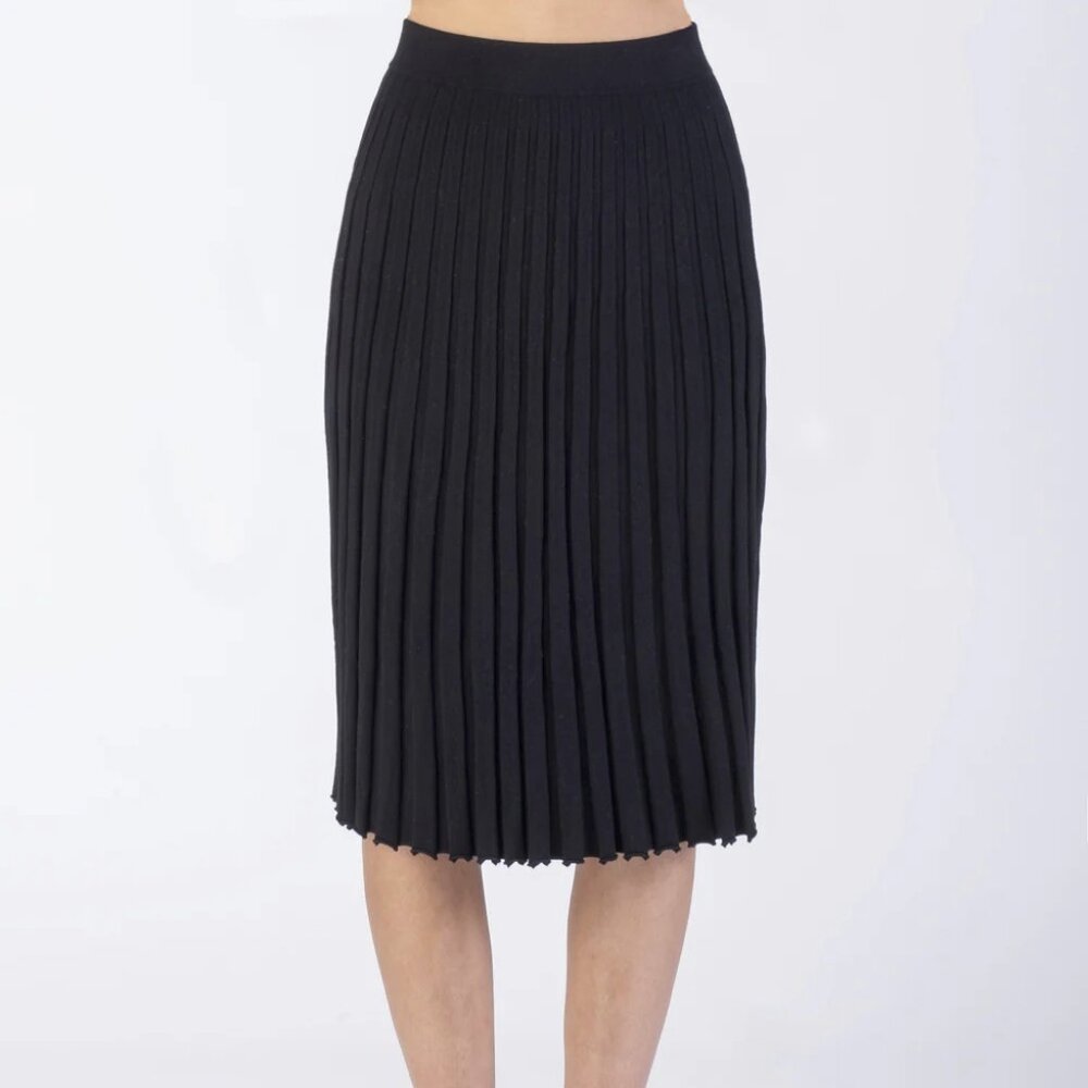 Margaret O’Leary San Francisco Cythia-style Black Pleated Knit Midi Skirt, S